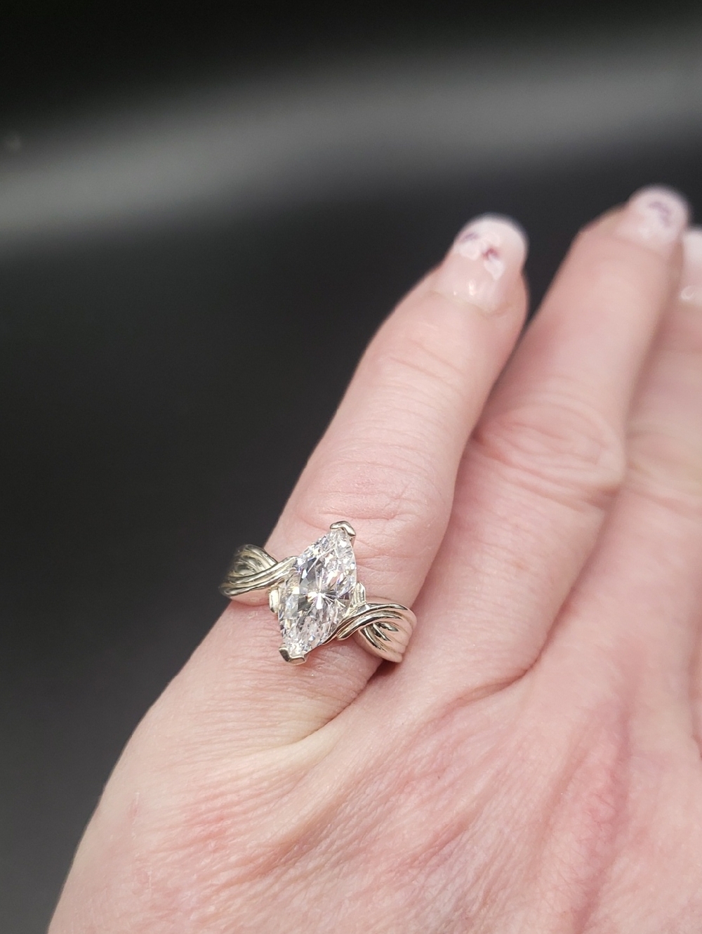 Sterling Silver Marquise Cut Diamonique Ring, Size 5 - Picture 2 of 5